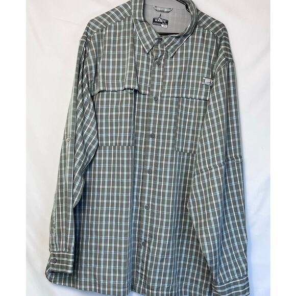 Habit Men's Size 3XL Olive Green Striped Long Sleeve Button Down Fishing Shirt - Picture 1 of 9
